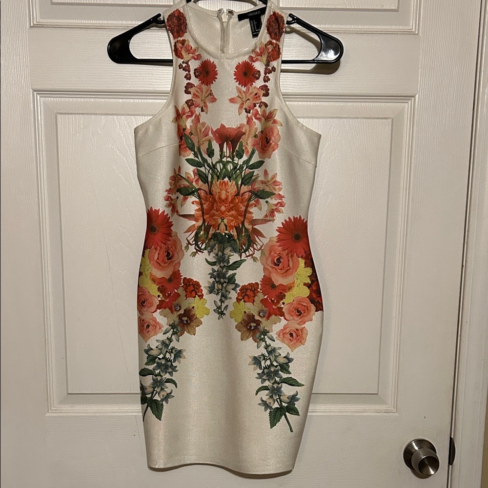 Forever 21 Cream Mini Dress with Orange Floral Print
